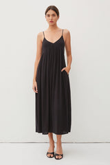 Black Sleeveless V-Neck Maternity Midi Dress