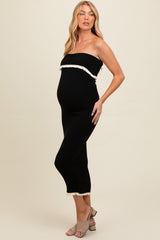 Black Contrast Trim Maternity Strapless Knit Dress