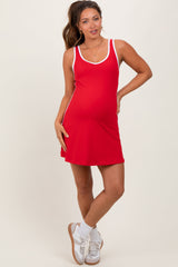 Red Contrast Trim Maternity Romper Dress
