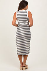 Cream Striped Ribbed Knit Sleeveless Maternity Midi Dress