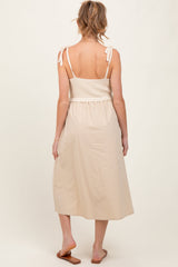 Cream Contrast Knit Bodice Maternity Midi Dress