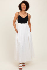 Cream Colorblock Open Tie Back Maternity Maxi Dress