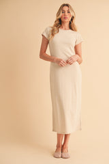 Cream Basic Crewneck Maternity Midi Dress