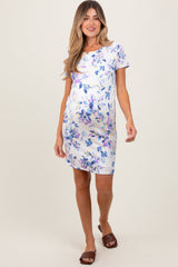 Ivory Floral Short Sleeve Ruched Maternity Dress