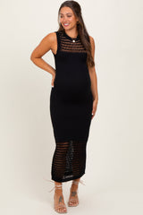 Black Crochet Knit Sleeveless Maternity Maxi Dress