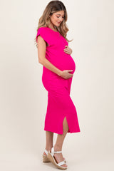 Fuchsia Basic Dolman Sleeve Maternity Midi Dress