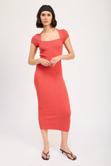 Coral Knit Square Neck Fitted Maternity Midi Dress