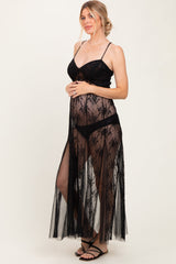 Black Sheer Floral Lace Maternity Photoshoot Dress
