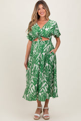 Green Brushstroke Print Cutout Maternity Midi Dress