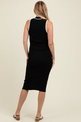 Black Ribbed Knit Contrast Detail Maternity Midi Dress