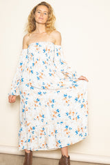 Ivory Floral Off Shoulder Long Sleeve Maternity Maxi Dress