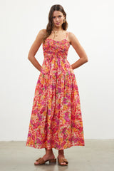 Coral Floral Textured Smocked Maternity Maxi Dress