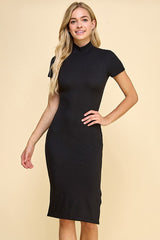 Black Mock Neck Short Sleeve Maternity Dress