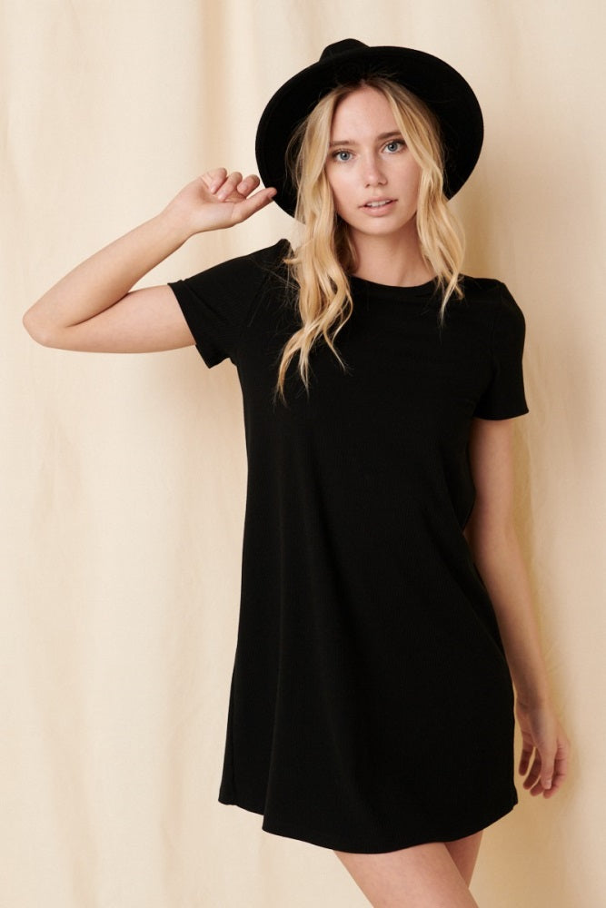 Black Ribbed Knit Basic Short Sleeve Maternity T-Shirt Dress