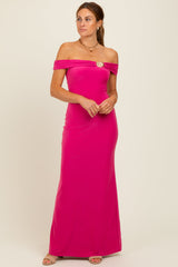 Fuchsia Off Shoulder Seashell Pendant Maternity Maxi Dress