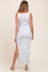 Ivory Floral Ruched Side Slit Maternity Midi Dress