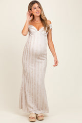 Cream Ruffle Texture Convertible Backless Maternity Maxi Dress
