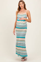 Aqua Pointelle Chevron Knit Open Back Maternity Midi Dress