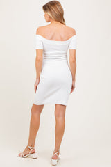 Ivory Off Shoulder Knit Maternity Mini Dress