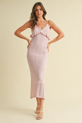 Light Pink Sleeveless Frill Sweater Maternity Midi Dress