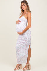 Ivory Spring Floral Print Sleeveless Maternity Dress
