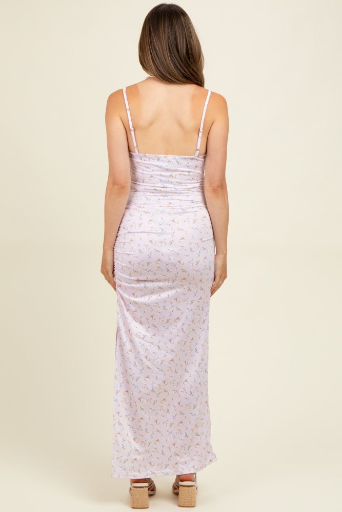 Light Pink Spring Floral Print Sleeveless Maternity Dress