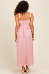 Pink Square Neck Fit And Flare Maternity Midi Dress
