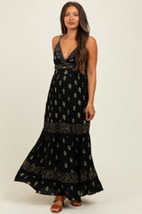 Black Printed Twist Front Cutout Maternity Maxi Dress