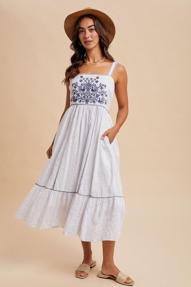 Ivory Cross Stitch Embroidered Maternity Maxi Dress