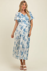 Ivory Multi Floral Flutter Sleeve Maternity Maxi Dress