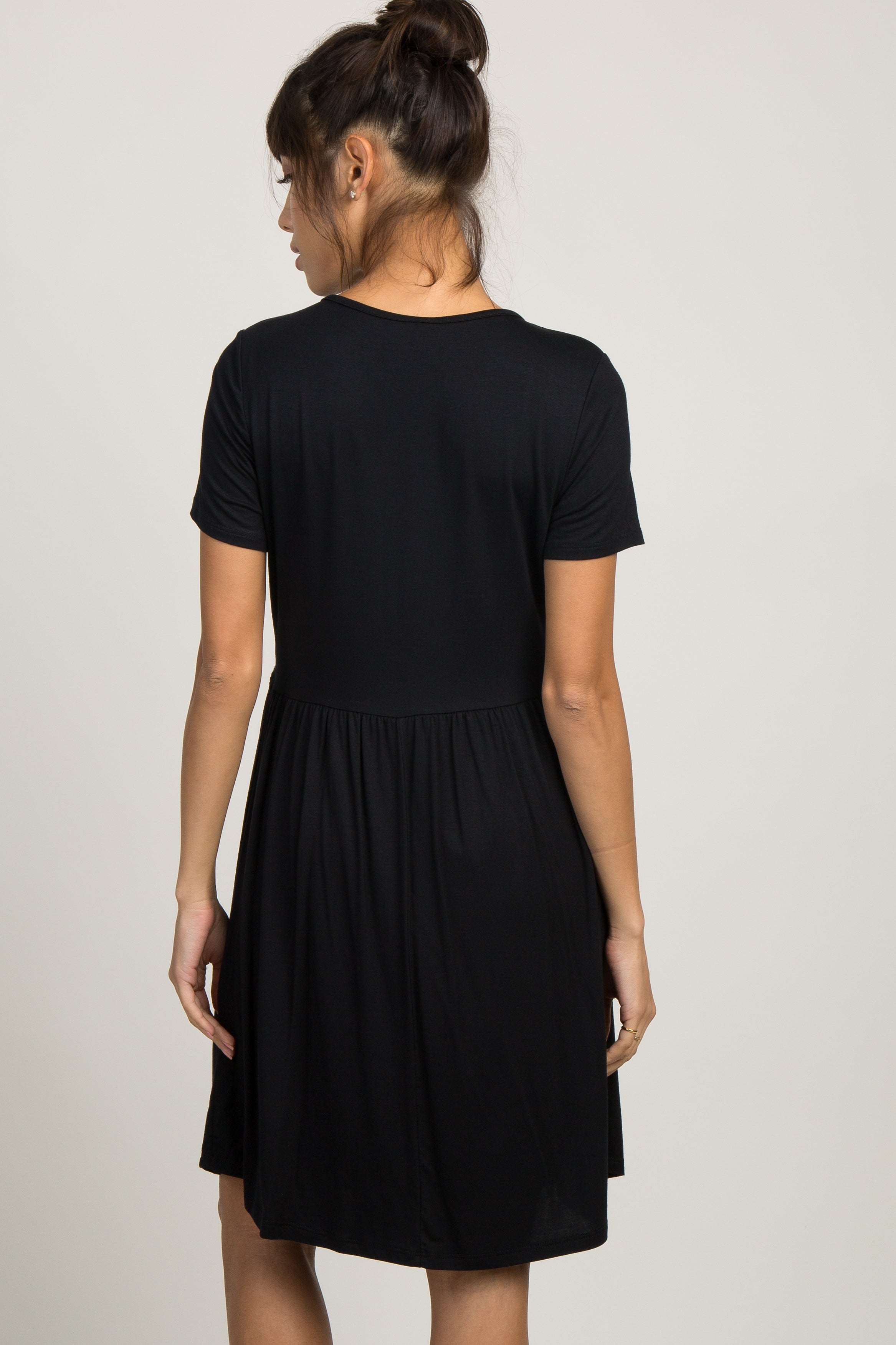 PinkBlush Black Solid Crochet Trim Maternity Shift Dress