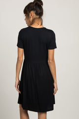 PinkBlush Black Solid Crochet Trim Maternity Shift Dress