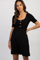 PinkBlush Black Solid Button Front Maternity Dress