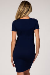 Navy Ribbed Maternity Dress