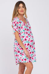 Ivory Floral Short Sleeve Babydoll Maternity Dress