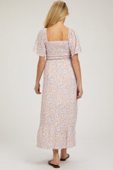 Ivory Floral Smocked Maternity Maxi Dress