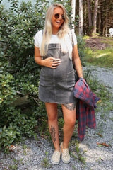 Black Denim Maternity Overall Dress