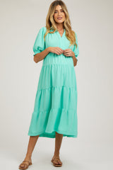 Emerald Short Sleeve Tiered Maternity Midi Dress