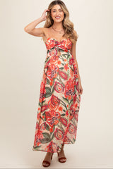 Cream Floral Sleeveless Front Cutout Maternity Midi Dress
